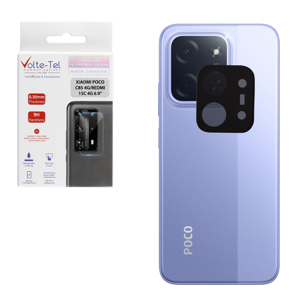 VOLTE-TEL TEMPERED GLASS XIAOMI POCO C85 4G/REDMI 15C 4G 6.9" 9H 0.25mm 3D CURVED FOR CAMERA BLACK
