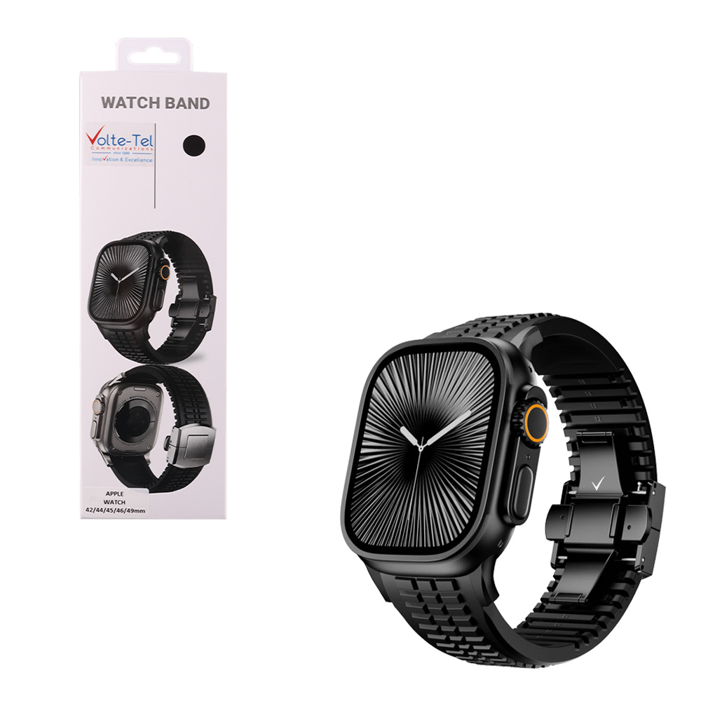 VOLTE-TEL VT156 ΛΟΥΡΑΚΙ ΡΟΛΟΓΙΟΥ ΣΙΛΙΚΟΝΗΣ ΣΥΜΒΑΤΟ ΜΕ APPLE WATCH 42/44/45/46/49mm SPORT BUTTERFLY BUCKLE BLACK