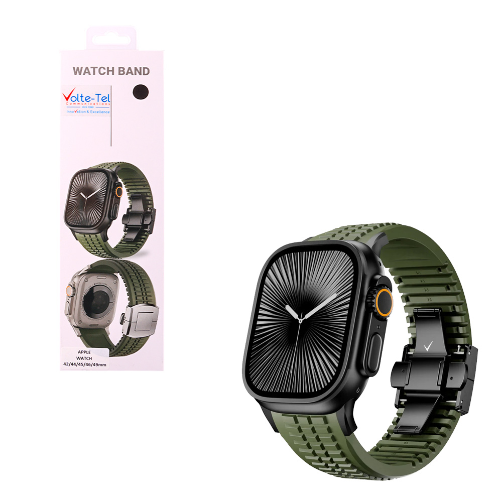 VOLTE-TEL VT156 ΛΟΥΡΑΚΙ ΡΟΛΟΓΙΟΥ ΣΙΛΙΚΟΝΗΣ ΣΥΜΒΑΤΟ ΜΕ APPLE WATCH 42/44/45/46/49mm SPORT BUTTERFLY BUCKLE GREEN