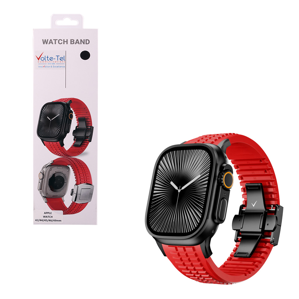 VOLTE-TEL VT156 ΛΟΥΡΑΚΙ ΡΟΛΟΓΙΟΥ ΣΙΛΙΚΟΝΗΣ ΣΥΜΒΑΤΟ ΜΕ APPLE WATCH 42/44/45/46/49mm SPORT BUTTERFLY BUCKLE RED