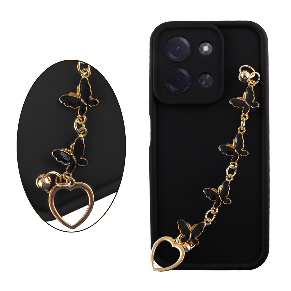 VOLTE-TEL SILICON TPU WITH STRAP ΘΗΚΗ XIAOMI POCO C85 4G/ REDMI 15C 4G 6.9in FULL CAMERA PROTECTION BLACK WITH BLACK BUTTERFLIE
