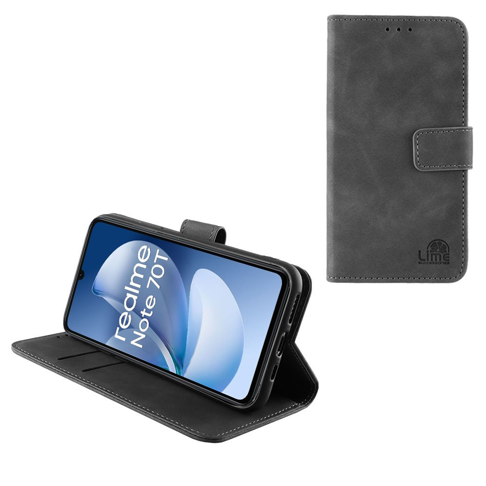 LIME ΘΗΚΗ REALME NOTE 70T 6.74" ESSENTIAL MAGNET BOOK STAND CLIP GREY