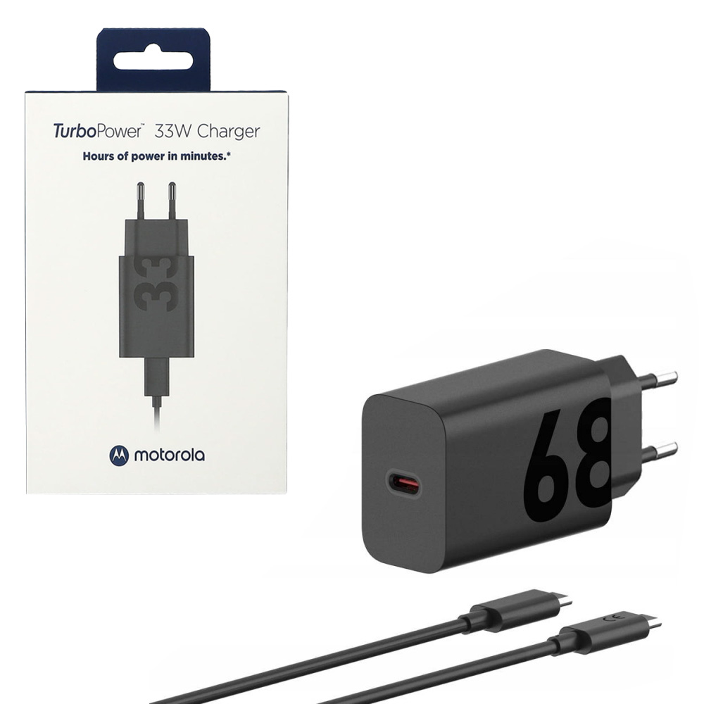 TRAVEL MOTOROLA PG38C06281 TYPE C 5V 5A/9V 4A/11V 6.5A/20V 3.4A 68W FAST CHARGE+USB DATA TYPE C TO TYPE C 6.5A BLACK PACKING OR
