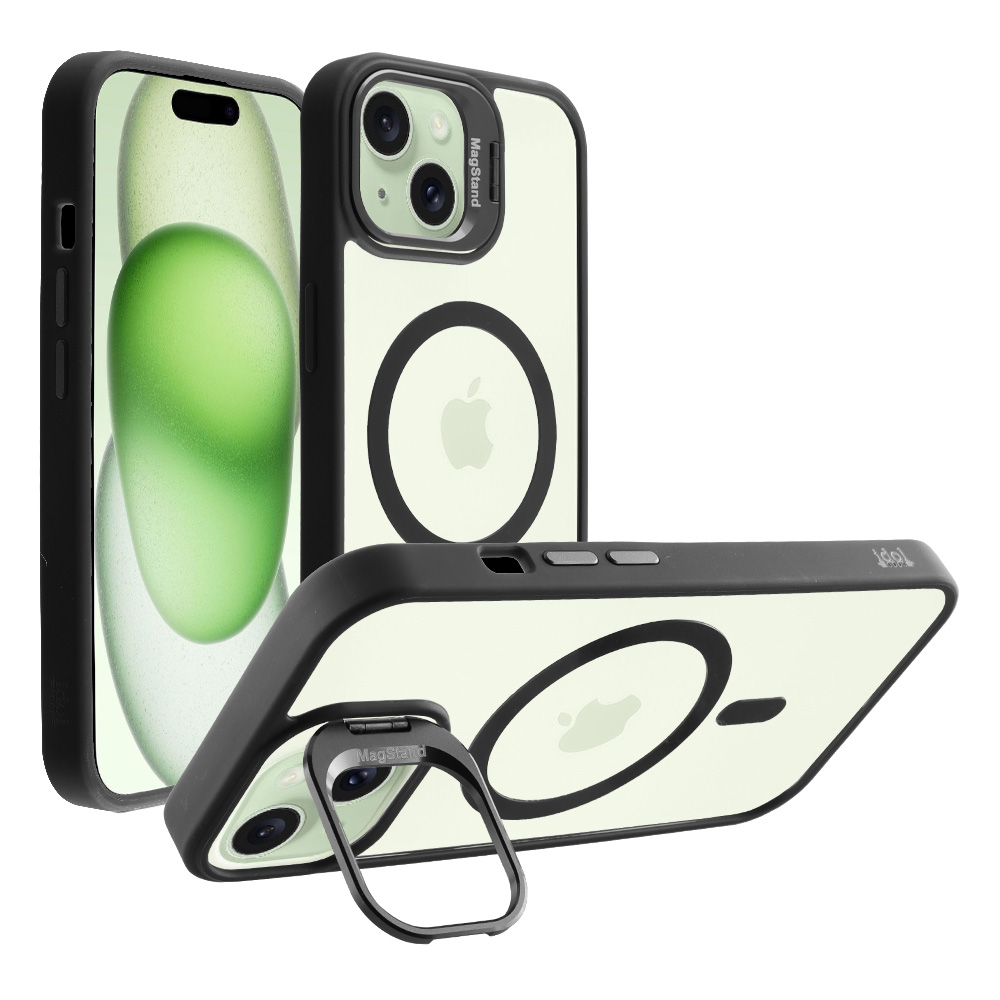 IDOL 1991 ΘΗΚΗ IPHONE 15 6.1" MAGSTAND CLEAR BACK COVER TPU BLACK BUMPER AND MAGNET FULL CAMERA PROTECTION WITH STAND