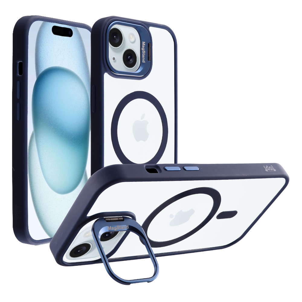 IDOL 1991 ΘΗΚΗ IPHONE 15 6.1" MAGSTAND CLEAR BACK COVER TPU BLUE BUMPER AND MAGNET FULL CAMERA PROTECTION WITH STAND