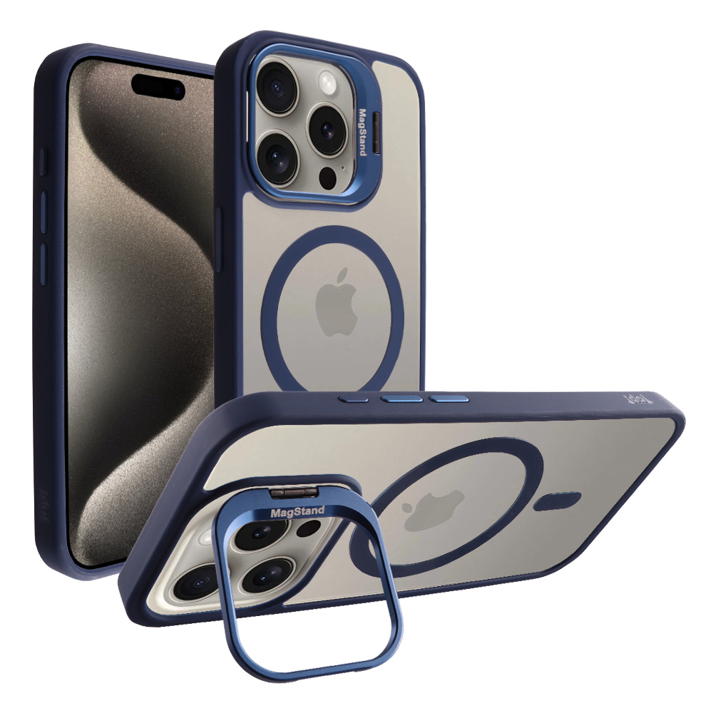 IDOL 1991 ΘΗΚΗ IPHONE 15 PRO 6.1" MAGSTAND CLEAR BACK COVER TPU BLUE BUMPER AND MAGNET FULL CAMERA PROTECTION WITH STAND
