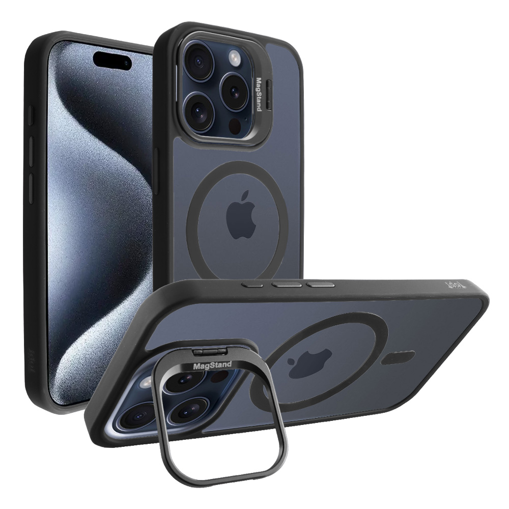 IDOL 1991 ΘΗΚΗ IPHONE 15 PRO 6.1" MAGSTAND CLEAR BACK COVER TPU BLACK BUMPER AND MAGNET FULL CAMERA PROTECTION WITH STAND
