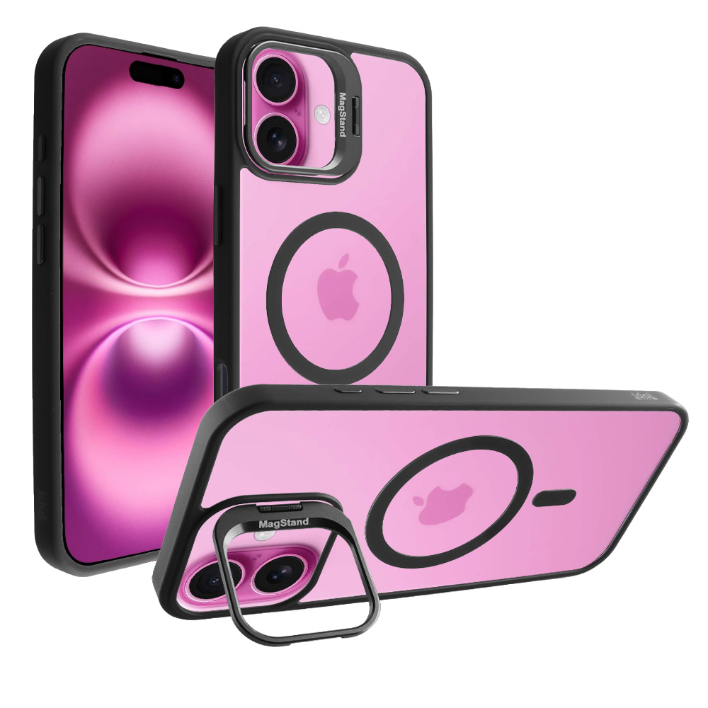 IDOL 1991 ΘΗΚΗ IPHONE 16 6.1" MAGSTAND CLEAR BACK COVER TPU BLACK BUMPER AND MAGNET FULL CAMERA PROTECTION WITH STAND