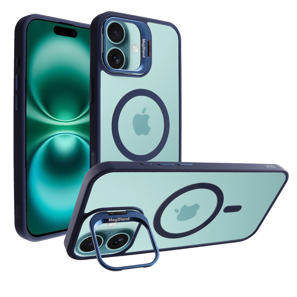 IDOL 1991 ΘΗΚΗ IPHONE 16 6.1" MAGSTAND CLEAR BACK COVER TPU BLUE BUMPER AND MAGNET FULL CAMERA PROTECTION WITH STAND