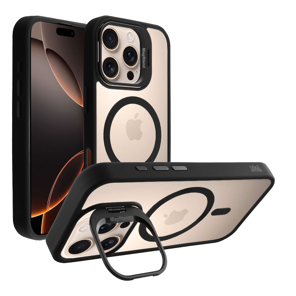 IDOL 1991 ΘΗΚΗ IPHONE 16 PRO MAX 6.9" MAGSTAND CLEAR BACK COVER TPU BLACK BUMPER AND MAGNET FULL CAMERA PROTECTION WITH STAND