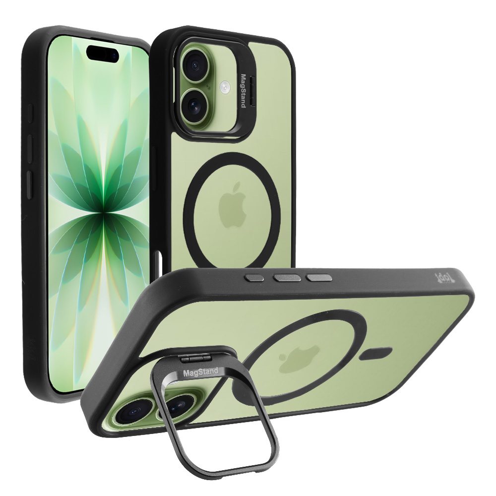 IDOL 1991 ΘΗΚΗ IPHONE 17 6.3" MAGSTAND CLEAR BACK COVER TPU BLACK BUMPER AND MAGNET FULL CAMERA PROTECTION WITH STAND