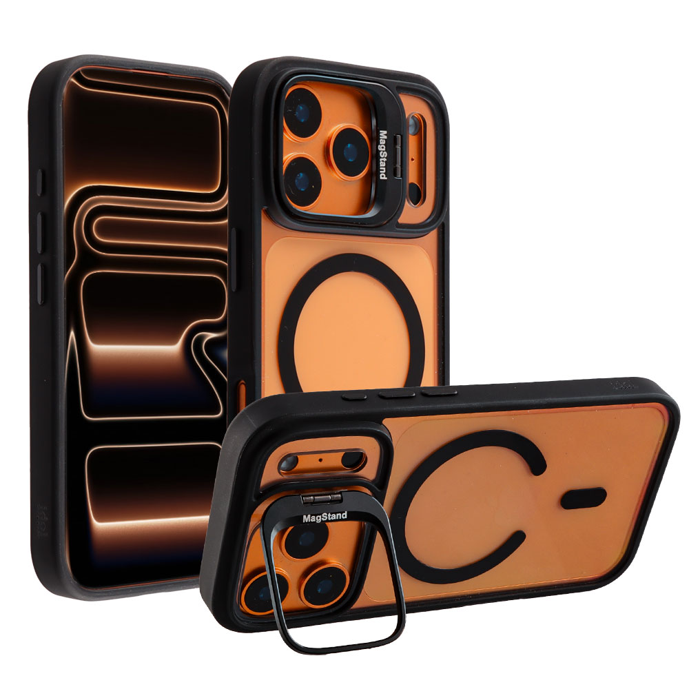 IDOL 1991 ΘΗΚΗ IPHONE 17 PRO 6.3" MAGSTAND CLEAR BACK COVER TPU BLACK BUMPER AND MAGNET FULL CAMERA PROTECTION WITH STAND