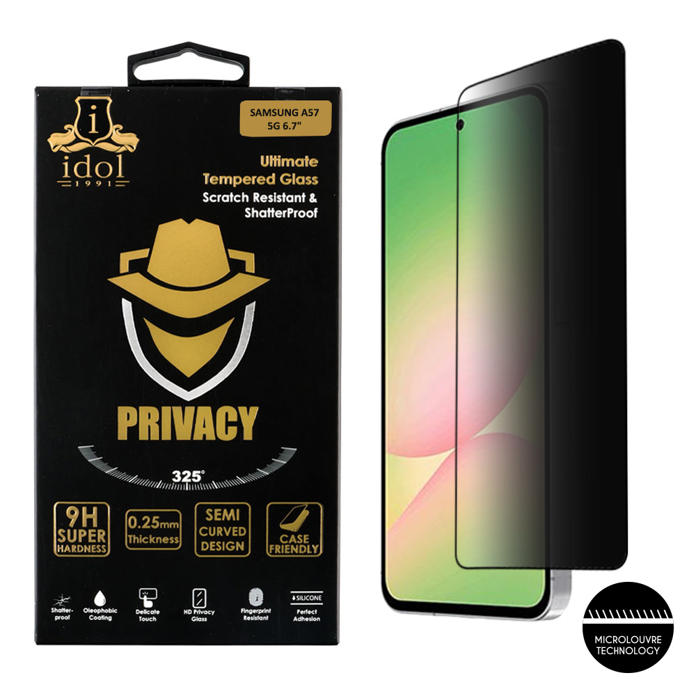 IDOL 1991 TEMPERED GLASS SAMSUNG A57 5G A577 6.7" 9H 0.25mm PRIVACY ANTISPY SEMI CURVED FULL GLUE BLACK