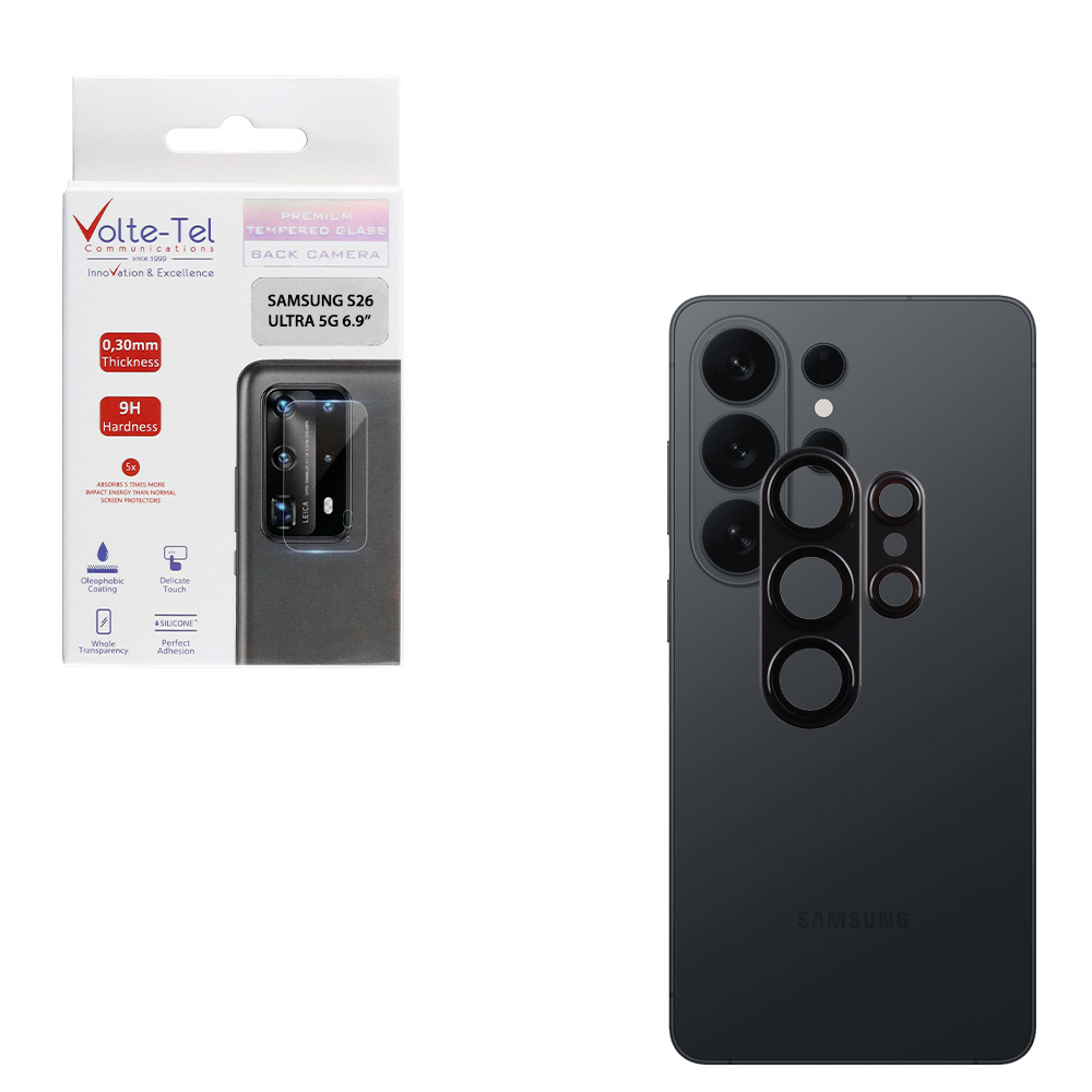 VOLTE-TEL CAMERA GLASS COVER SAMSUNG S26 ULTRA 5G 6.9" 9H 0.30MM 3D AR ALUMINIUM-ELECTROPLATING FRAME BLACK