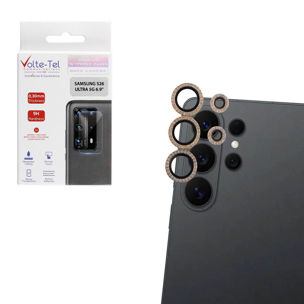 VOLTE-TEL CAMERA GLASS COVER SAMSUNG S26 ULTRA 5G 6.9" 9H 0.33MM EASY APPLICATION WITH STRASS GOLD