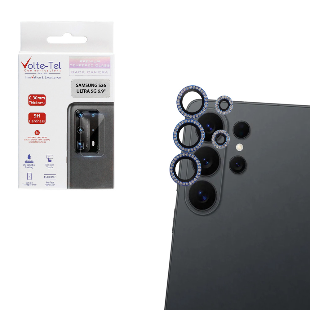 VOLTE-TEL CAMERA GLASS COVER SAMSUNG S26 ULTRA 5G 6.9" 9H 0.33MM EASY APPLICATION WITH STRASS NAVY BLUE