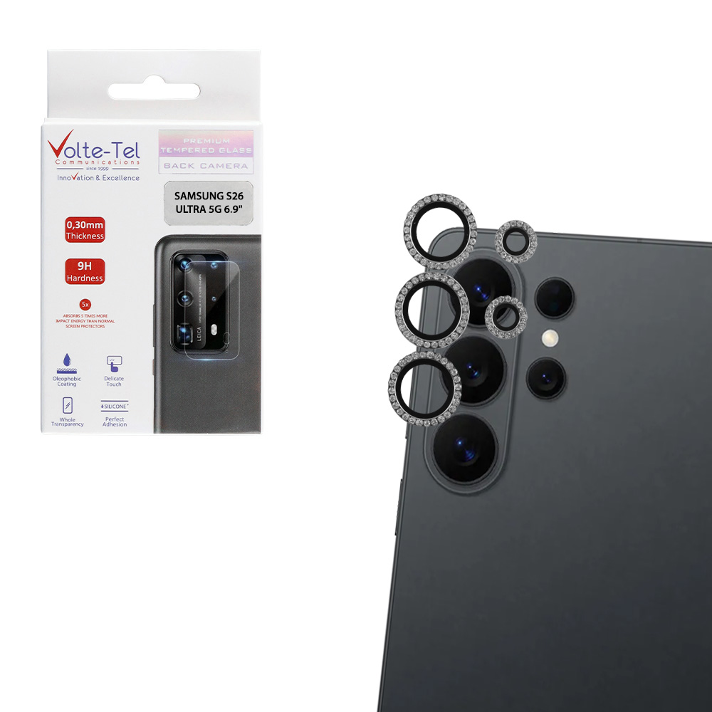 VOLTE-TEL CAMERA GLASS COVER SAMSUNG S26 ULTRA 5G 6.9" 9H 0.33MM EASY APPLICATION WITH STRASS SILVER