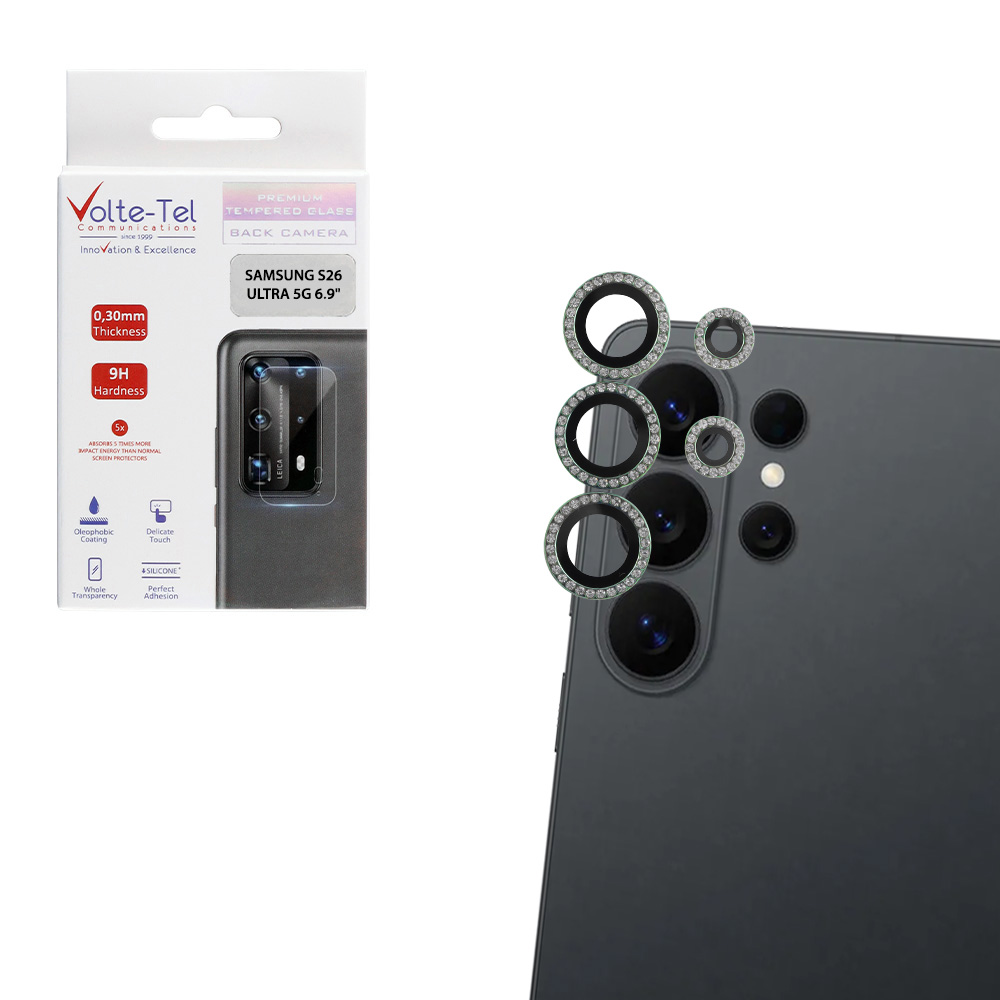 VOLTE-TEL CAMERA GLASS COVER SAMSUNG S26 ULTRA 5G 6.9" 9H 0.33MM EASY APPLICATION WITH STRASS GREEN