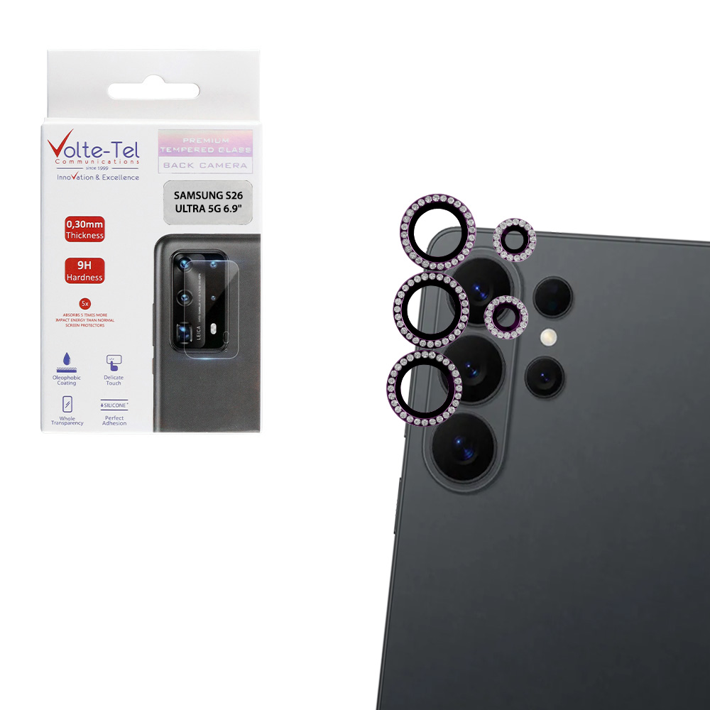 VOLTE-TEL CAMERA GLASS COVER SAMSUNG S26 ULTRA 5G 6.9" 9H 0.33MM EASY APPLICATION WITH STRASS DARK PURPLE
