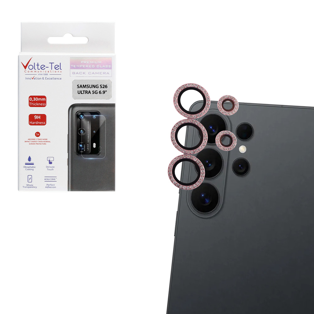 VOLTE-TEL CAMERA GLASS COVER SAMSUNG S26 ULTRA 5G 6.9" 9H 0.33MM EASY APPLICATION WITH STRASS PINK
