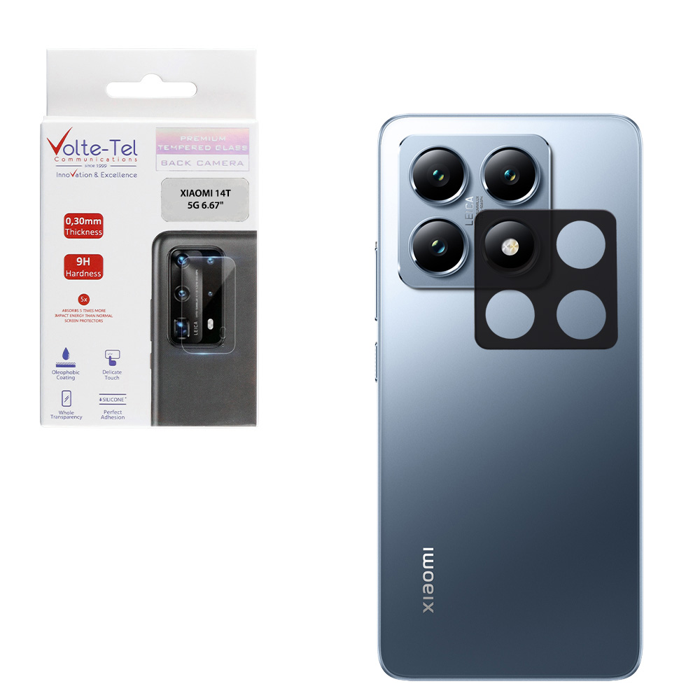 VOLTE-TEL TEMPERED GLASS XIAOMI 14T 5G 6.67" 9H 0.25mm 3D CURVED FOR CAMERA BLACK