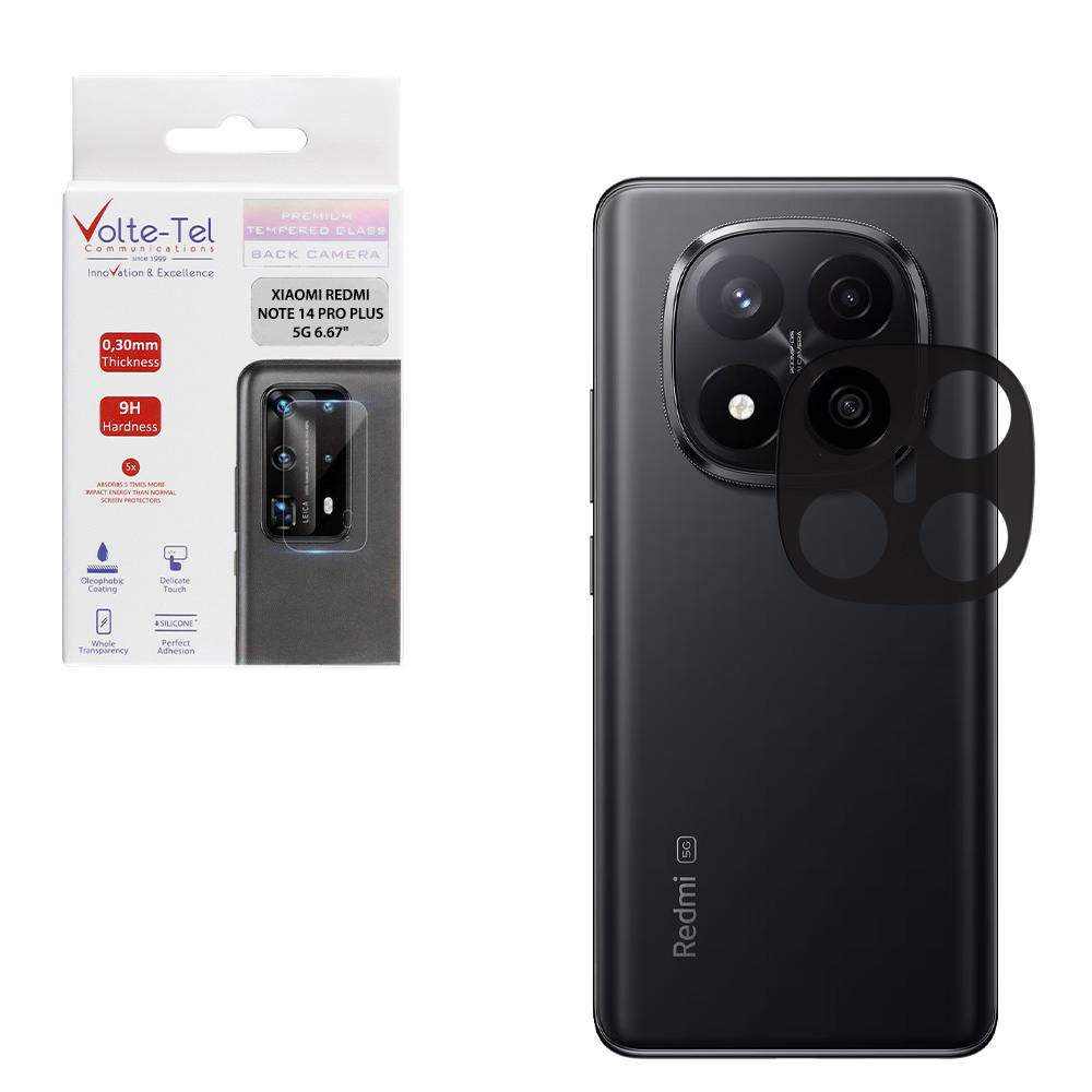 VOLTE-TEL TEMPERED GLASS XIAOMI REDMI NOTE 14 PRO PLUS 5G 6.67" 9H 0.25mm 3D CURVED FOR CAMERA BLACK