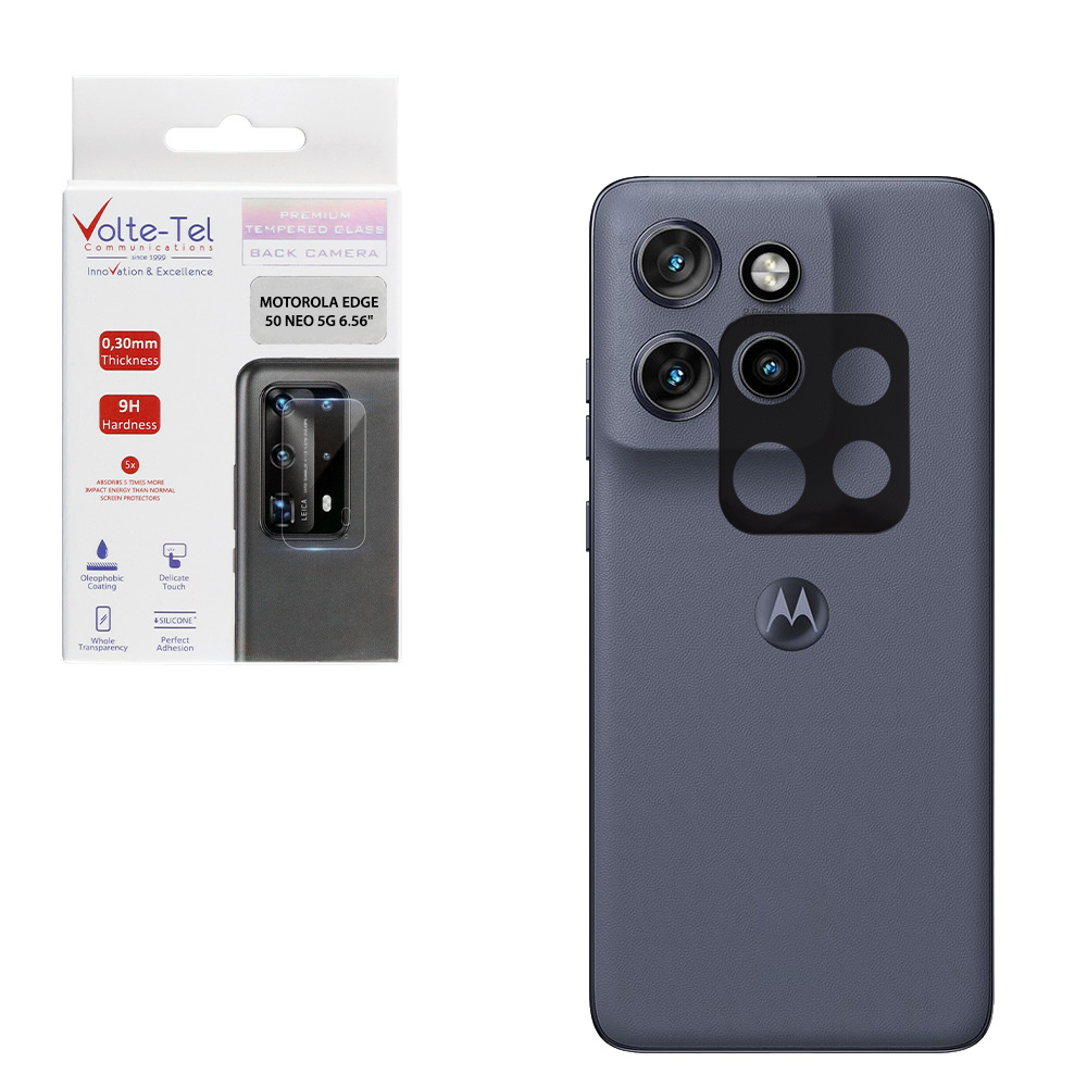 VOLTE-TEL TEMPERED GLASS MOTOROLA EDGE 50 NEO 5G 6.56" 9H 0.25mm 3D CURVED FOR CAMERA BLACK