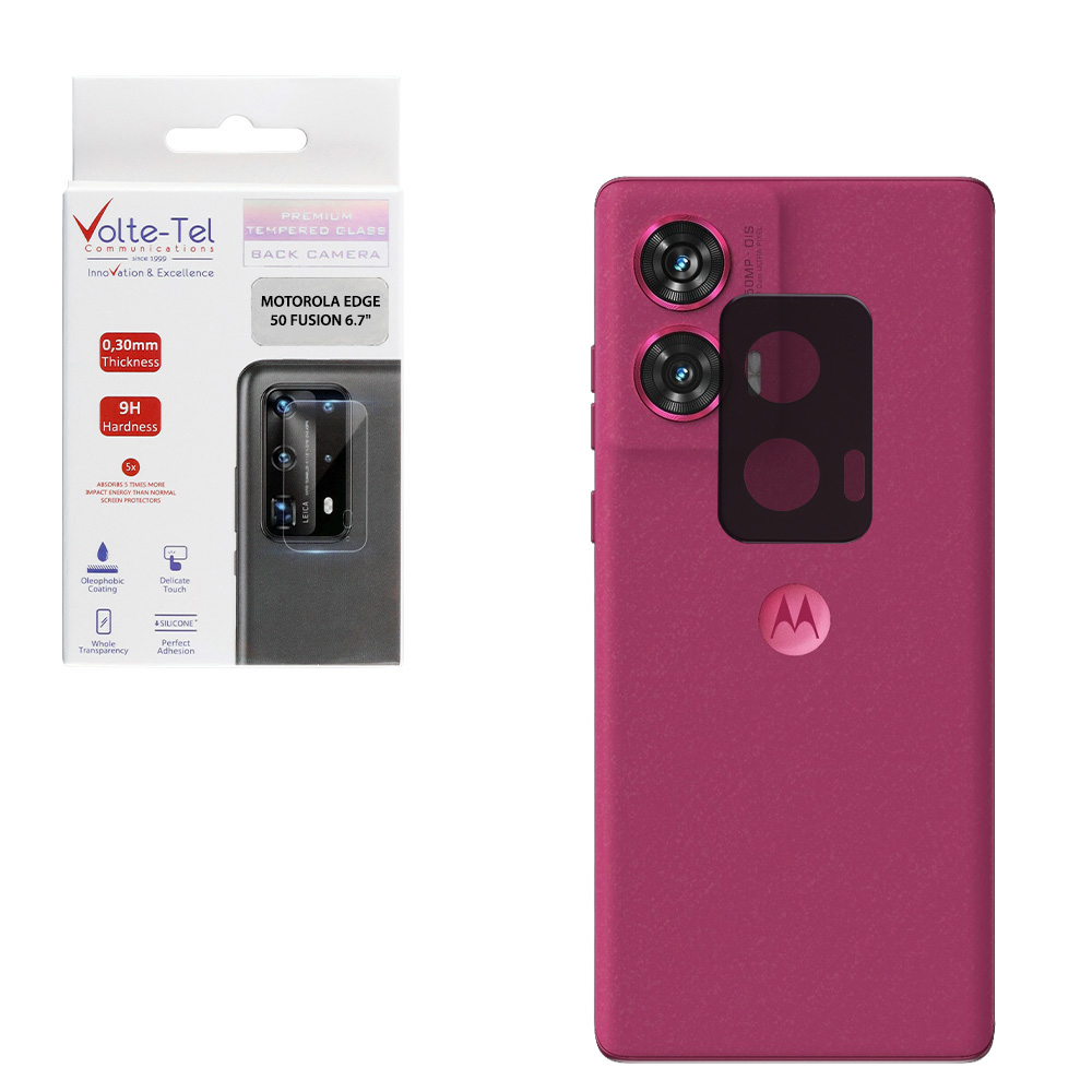 VOLTE-TEL TEMPERED GLASS MOTOROLA EDGE 50 FUSION XT2429-2 6.7" 9H 0.25mm 3D CURVED FOR CAMERA BLACK
