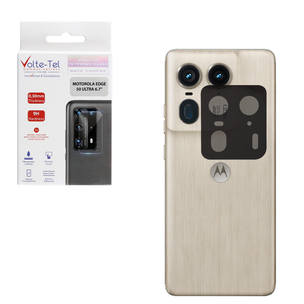 VOLTE-TEL TEMPERED GLASS MOTOROLA EDGE 50 ULTRA XT2401-1 6.7" 9H 0.25mm 3D CURVED FOR CAMERA BLACK