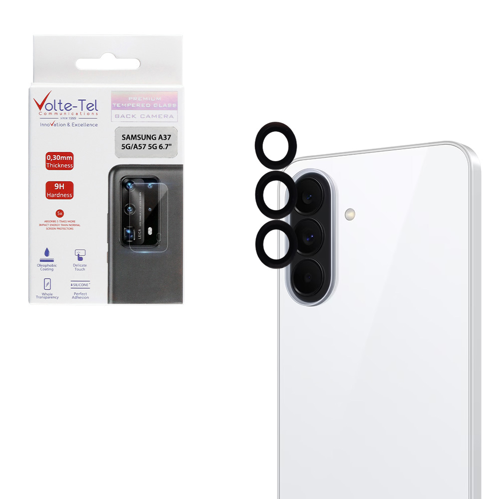 VOLTE-TEL CAMERA GLASS COVER SAMSUNG A37 5G/A57 5G 6.7" 9H 0.30MM EASY APPLICATION BLACK