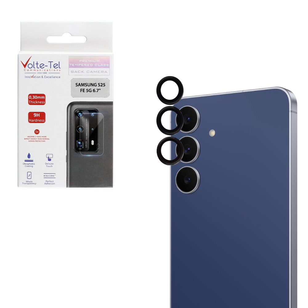 VOLTE-TEL CAMERA GLASS COVER SAMSUNG S25 FE 5G S731 6.7" 9H 0.30MM EASY APPLICATION BLACK