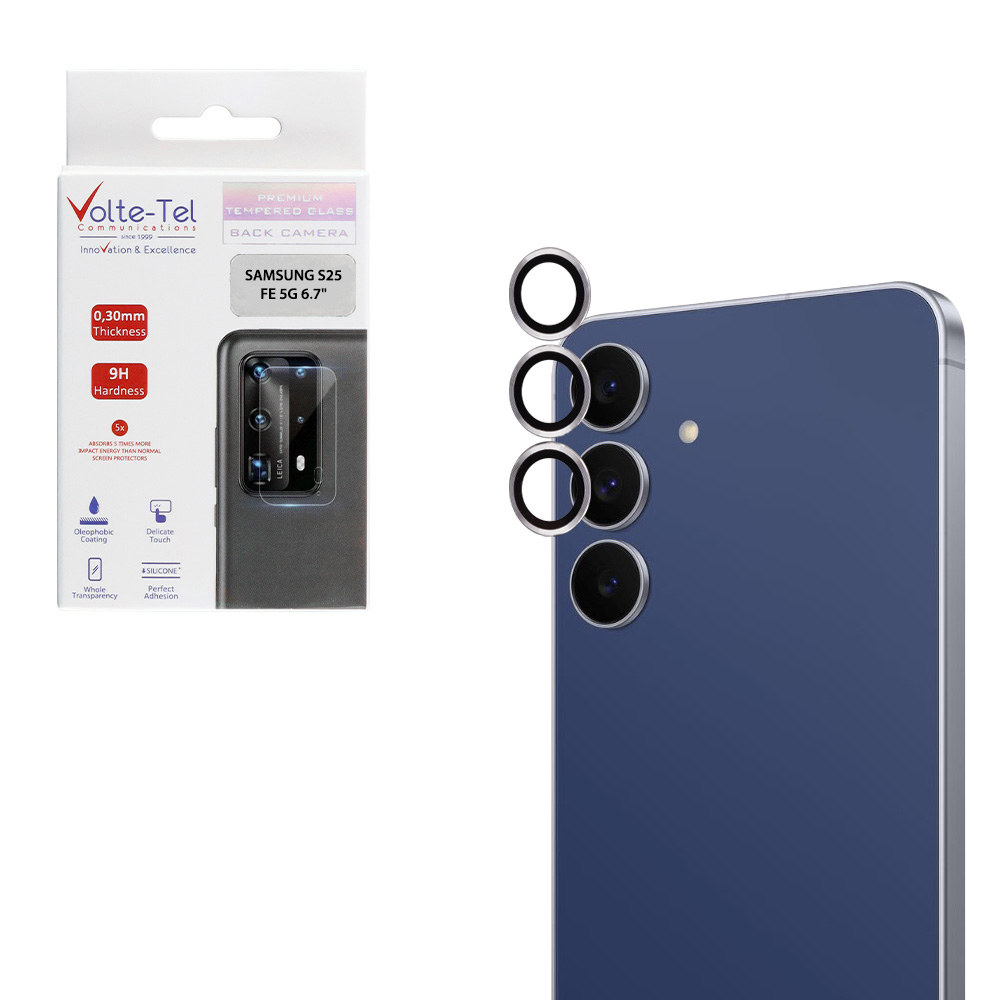 VOLTE-TEL CAMERA GLASS COVER SAMSUNG S25 FE 5G S731 6.7" 9H 0.30MM EASY APPLICATION SILVER