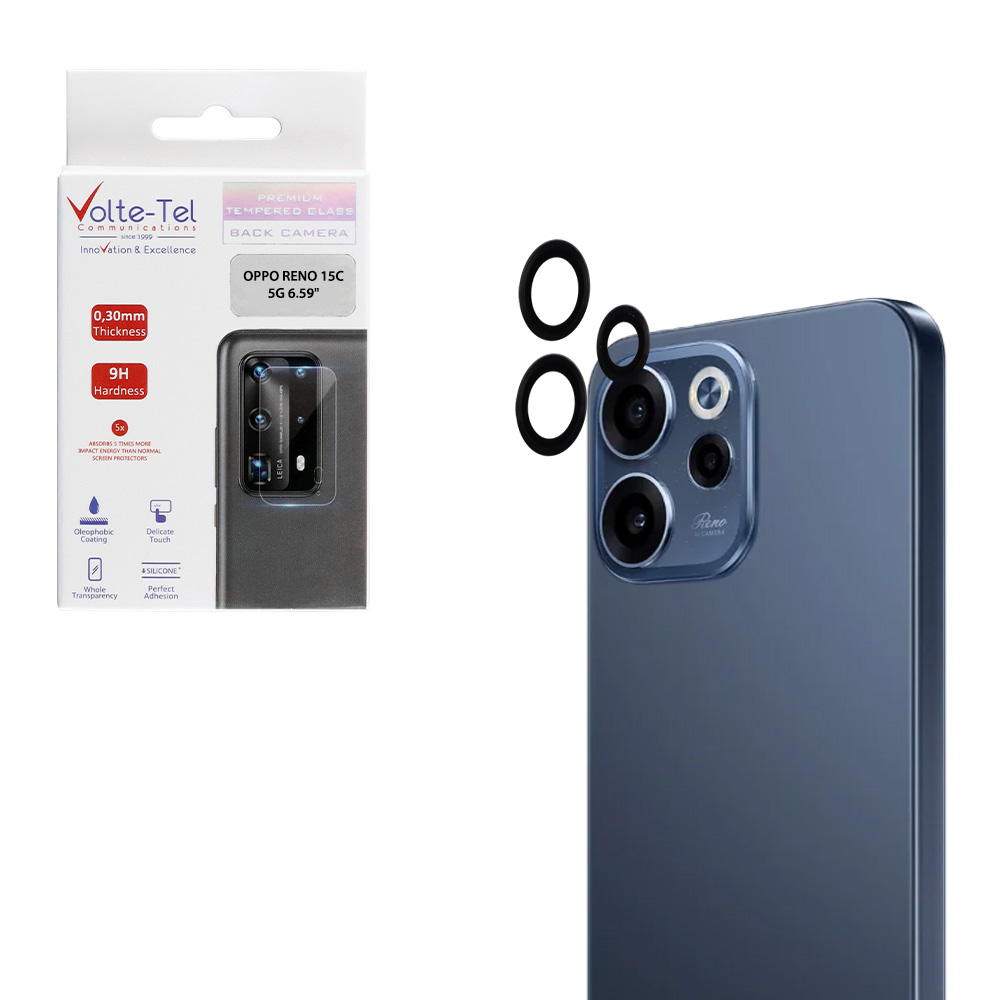 VOLTE-TEL CAMERA GLASS COVER OPPO RENO 15C 5G 6.59" 9H 0.30MM EASY APPLICATION BLACK
