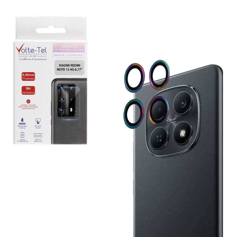 VOLTE-TEL CAMERA GLASS COVER XIAOMI REDMI NOTE 15 4G 6.77" 9H 0.30MM EASY APPLICATION RAINBOW