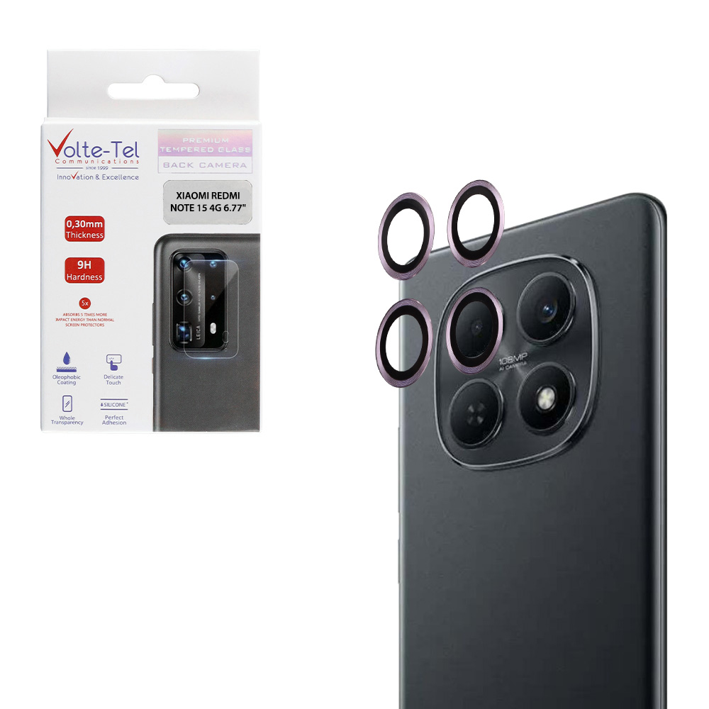 VOLTE-TEL CAMERA GLASS COVER XIAOMI REDMI NOTE 15 4G 6.77" 9H 0.30MM EASY APPLICATION PURPLE