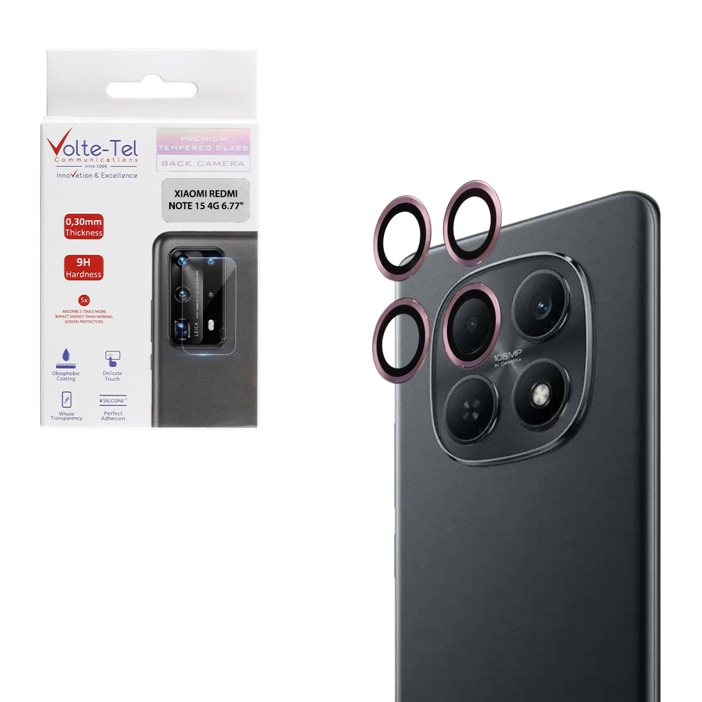 VOLTE-TEL CAMERA GLASS COVER XIAOMI REDMI NOTE 15 4G 6.77" 9H 0.30MM EASY APPLICATION PINK