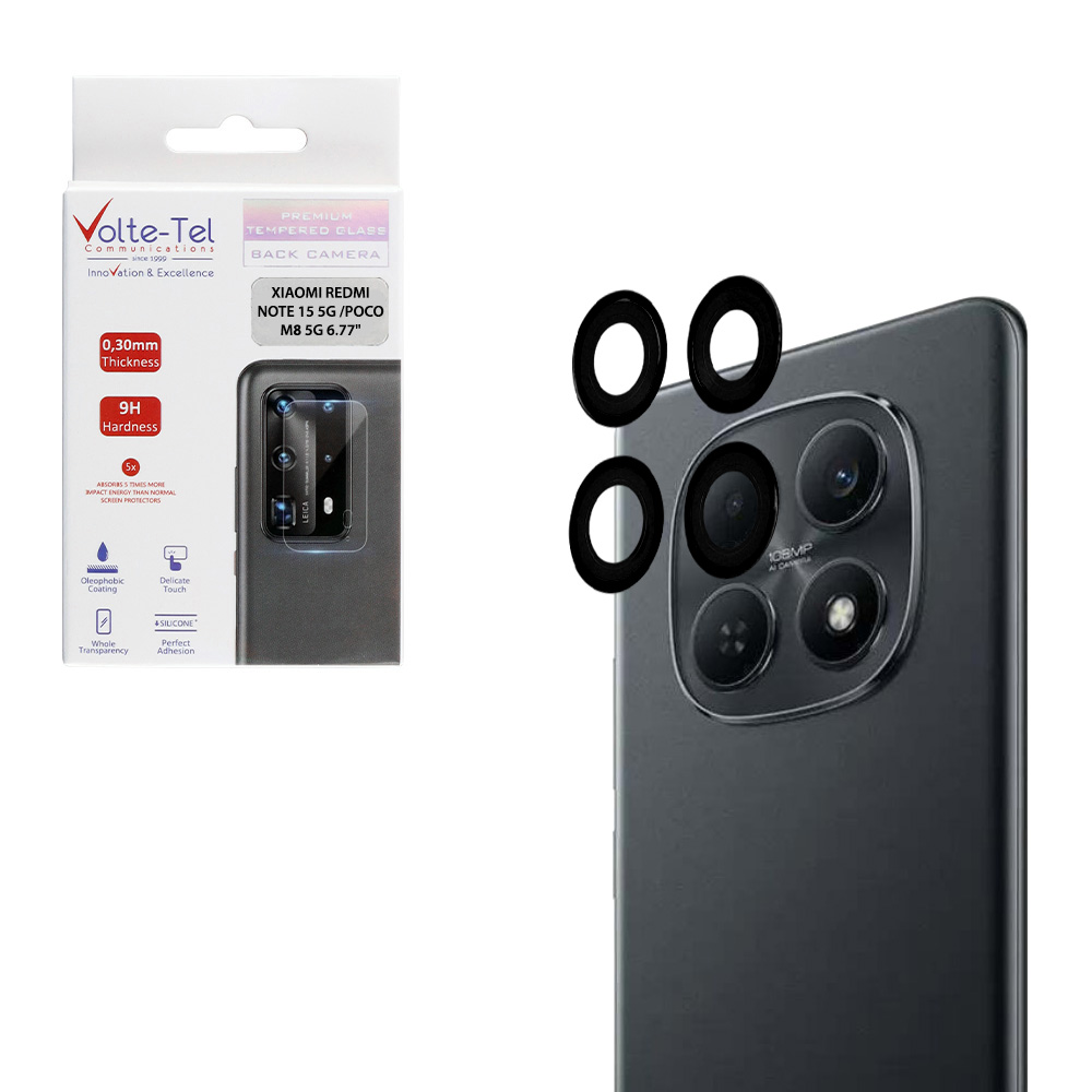 VOLTE-TEL CAMERA GLASS COVER XIAOMI REDMI NOTE 15 5G /POCO M8 5G 6.77" 9H 0.30MM EASY APPLICATION BLACK