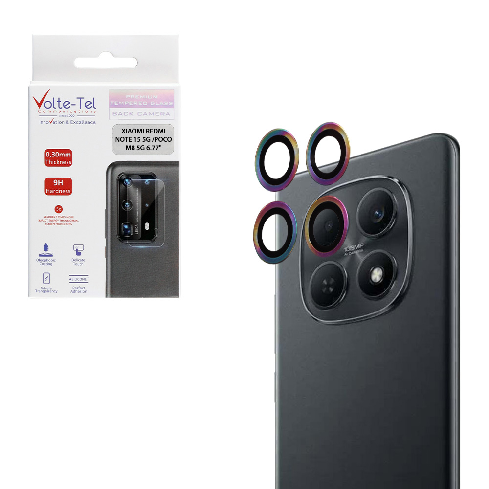 VOLTE-TEL CAMERA GLASS COVER XIAOMI REDMI NOTE 15 5G /POCO M8 5G 6.77" 9H 0.30MM EASY APPLICATION RAINBOW