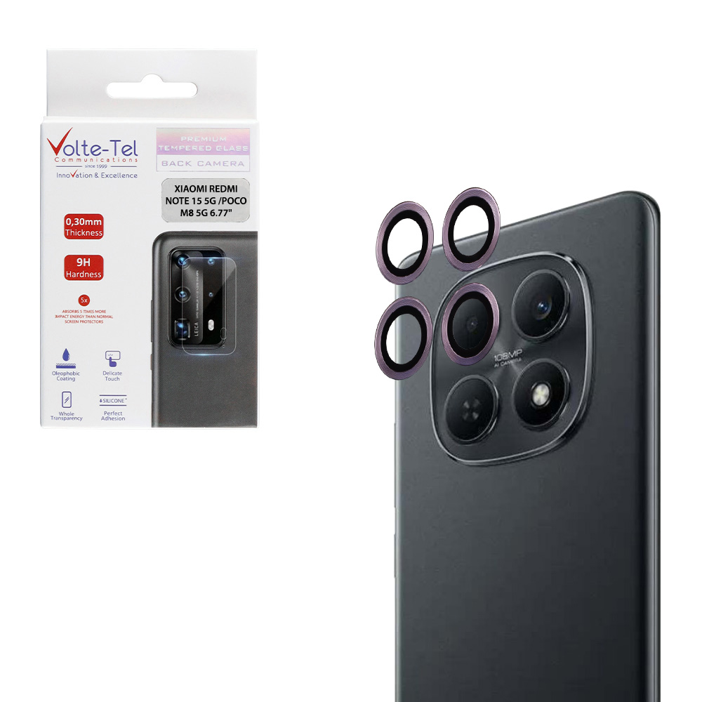 VOLTE-TEL CAMERA GLASS COVER XIAOMI REDMI NOTE 15 5G /POCO M8 5G 6.77" 9H 0.30MM EASY APPLICATION PURPLE