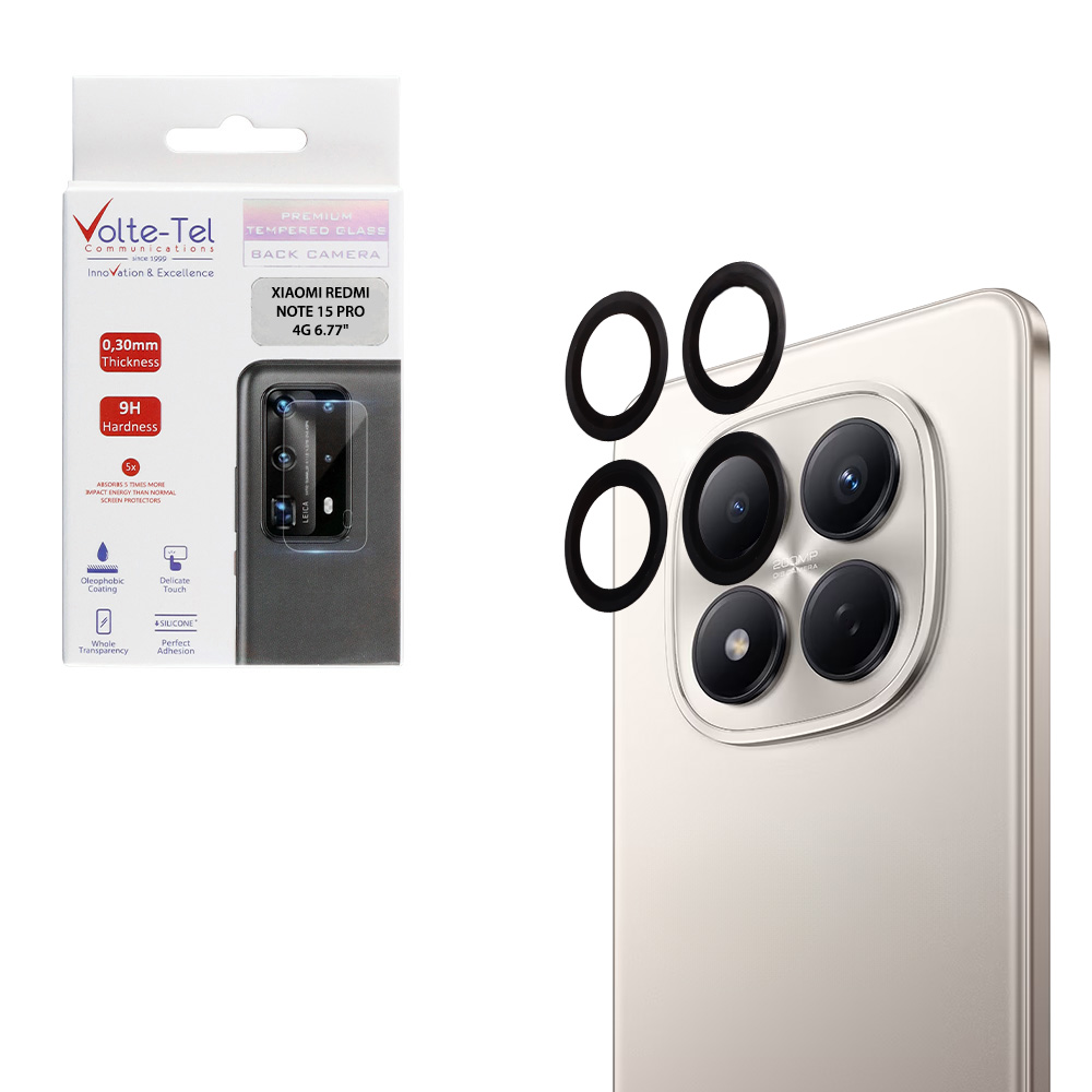 VOLTE-TEL CAMERA GLASS COVER XIAOMI REDMI NOTE 15 PRO 4G 6.77" 9H 0.30MM EASY APPLICATION BLACK