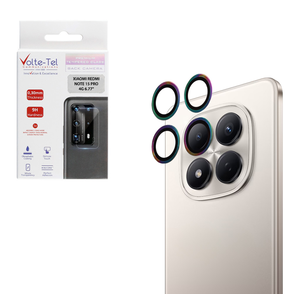 VOLTE-TEL CAMERA GLASS COVER XIAOMI REDMI NOTE 15 PRO 4G 6.77" 9H 0.30MM EASY APPLICATION RAINBOW