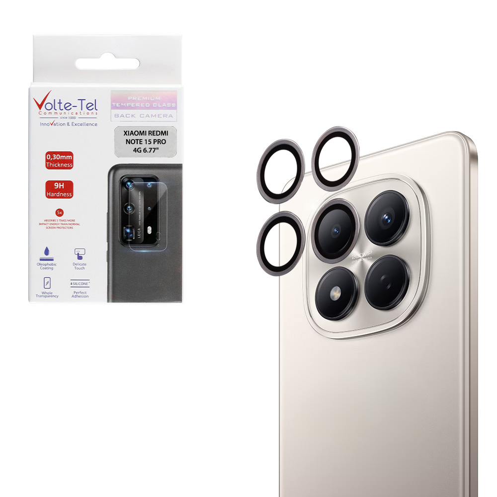 VOLTE-TEL CAMERA GLASS COVER XIAOMI REDMI NOTE 15 PRO 4G 6.77" 9H 0.30MM EASY APPLICATION SILVER
