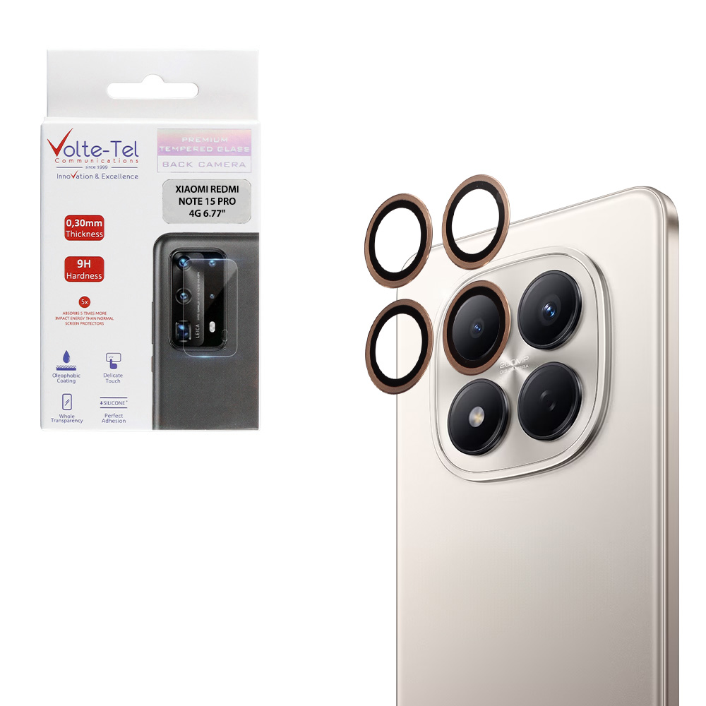 VOLTE-TEL CAMERA GLASS COVER XIAOMI REDMI NOTE 15 PRO 4G 6.77" 9H 0.30MM EASY APPLICATION GOLD