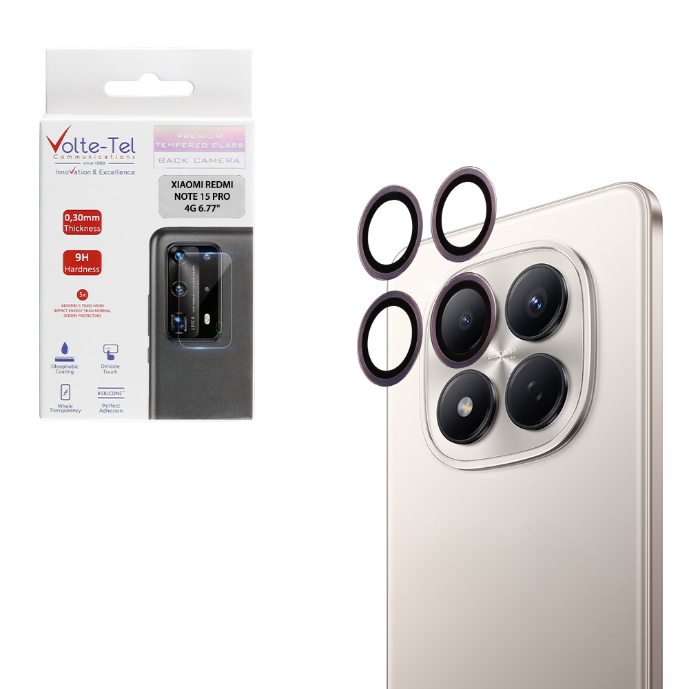 VOLTE-TEL CAMERA GLASS COVER XIAOMI REDMI NOTE 15 PRO 4G 6.77" 9H 0.30MM EASY APPLICATION PURPLE