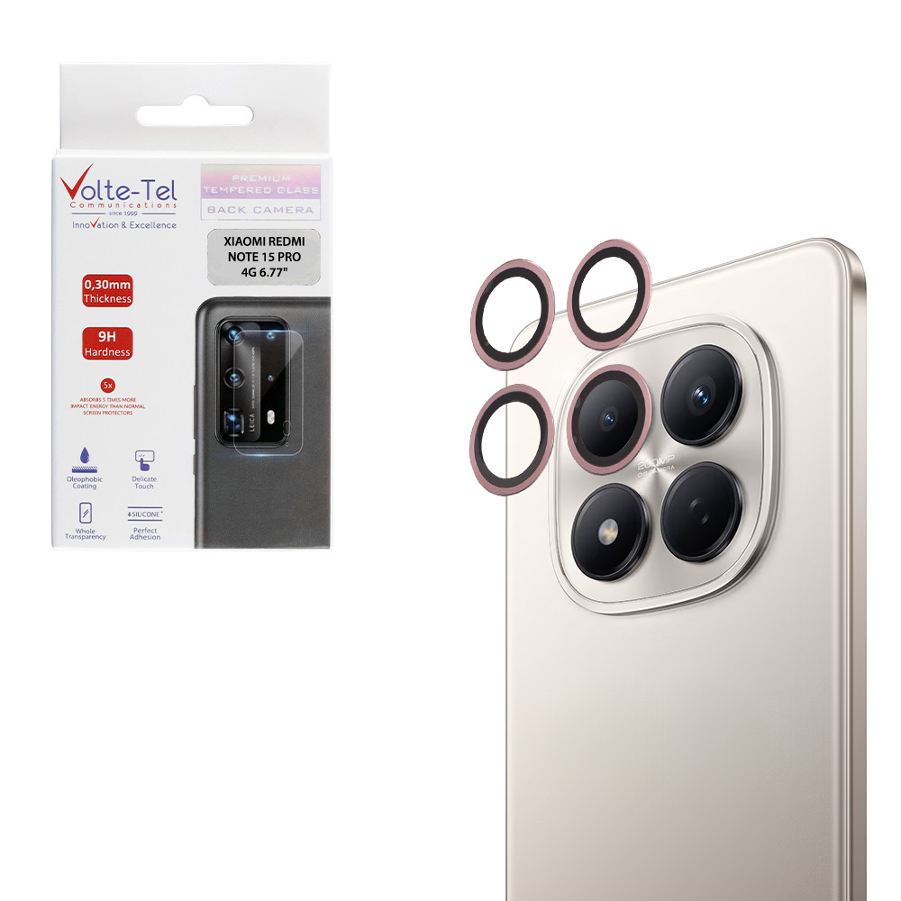 VOLTE-TEL CAMERA GLASS COVER XIAOMI REDMI NOTE 15 PRO 4G 6.77" 9H 0.30MM EASY APPLICATION PINK