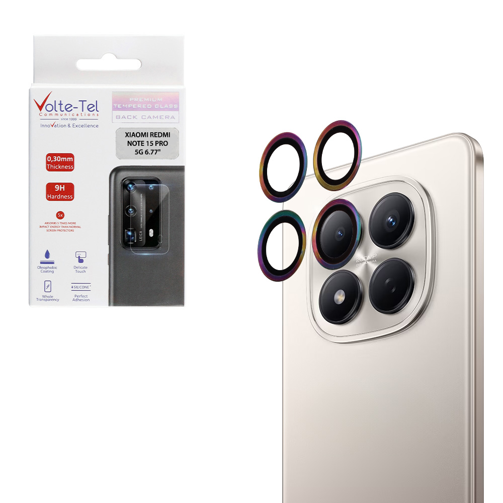 VOLTE-TEL CAMERA GLASS COVER XIAOMI REDMI NOTE 15 PRO 5G 6.77" 9H 0.30MM EASY APPLICATION RAINBOW