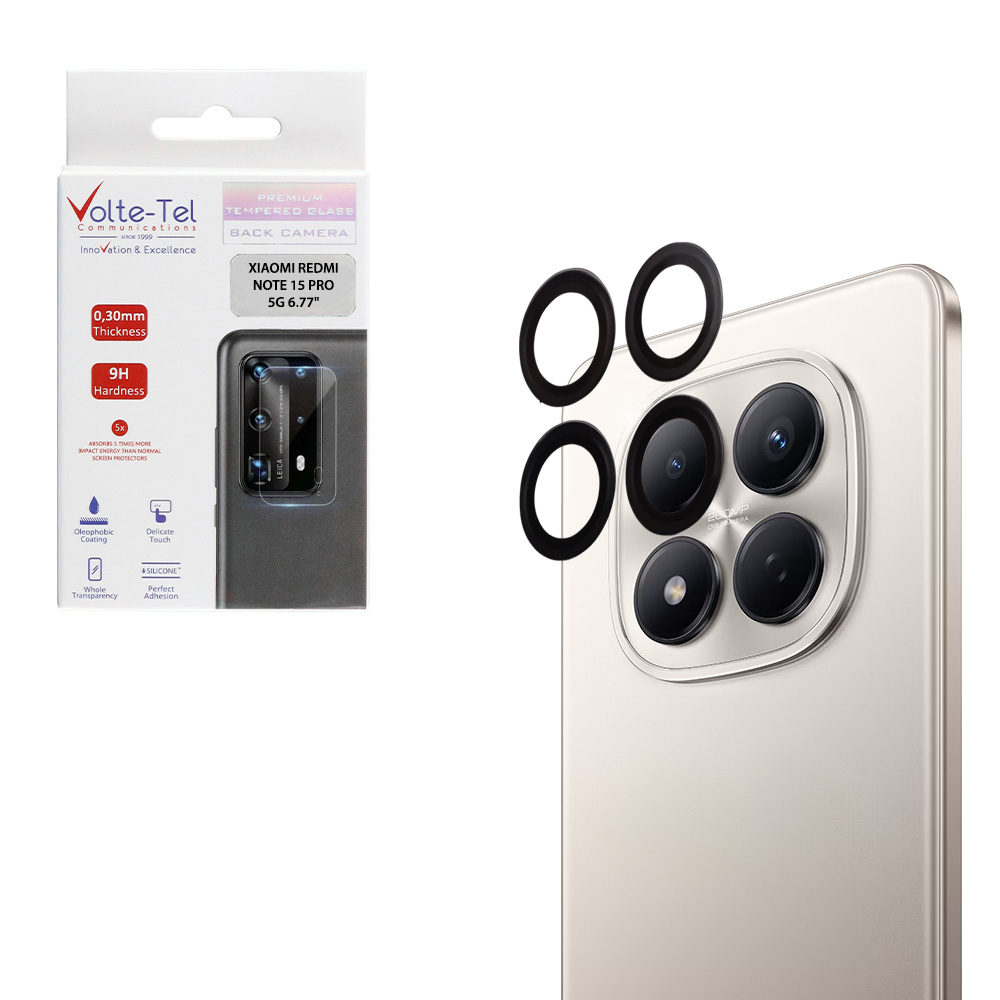 VOLTE-TEL CAMERA GLASS COVER XIAOMI REDMI NOTE 15 PRO 5G 6.77" 9H 0.30MM EASY APPLICATION BLACK