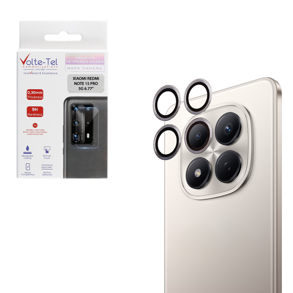 VOLTE-TEL CAMERA GLASS COVER XIAOMI REDMI NOTE 15 PRO 5G 6.77" 9H 0.30MM EASY APPLICATION SILVER