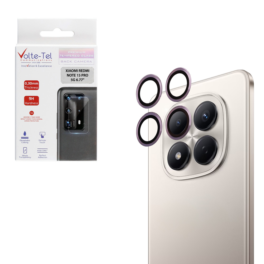 VOLTE-TEL CAMERA GLASS COVER XIAOMI REDMI NOTE 15 PRO 5G 6.77" 9H 0.30MM EASY APPLICATION PURPLE