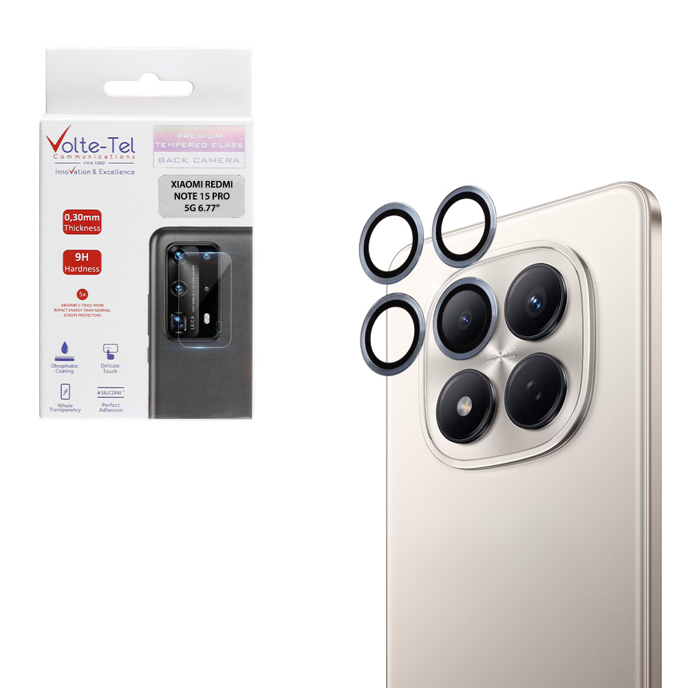 VOLTE-TEL CAMERA GLASS COVER XIAOMI REDMI NOTE 15 PRO 5G 6.77" 9H 0.30MM EASY APPLICATION BLUE